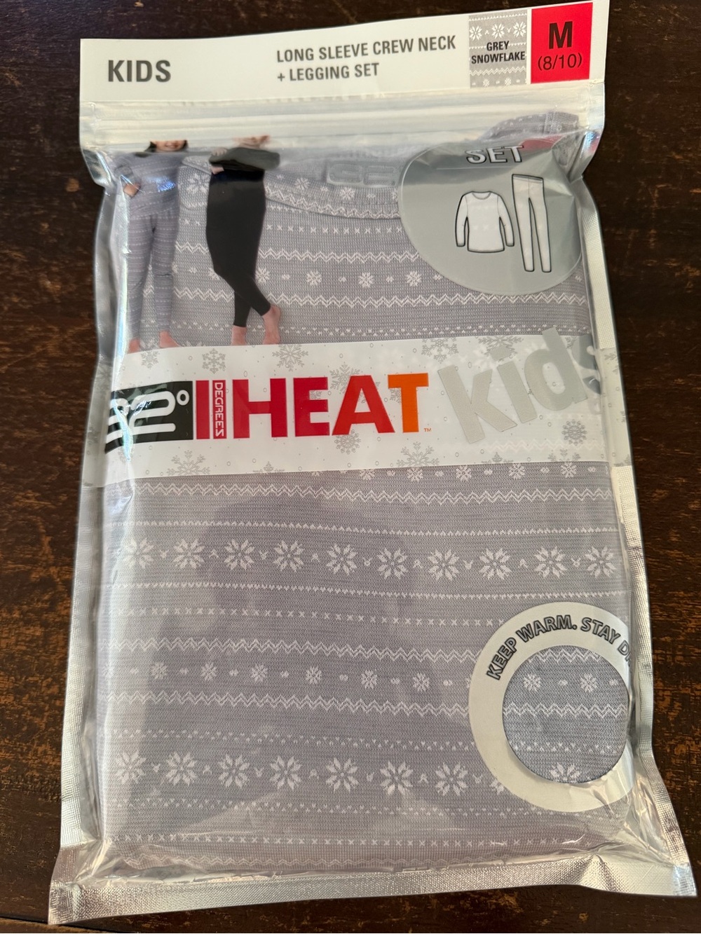 32 Degrees HEAT Kids Long Sleeve Crew Neck + Legging Set - Grey Snowflake M 8/10